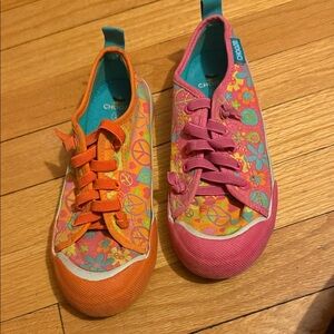 Chooze Kids Sneakers in Orange and Pink with Peace and Floral Patterns